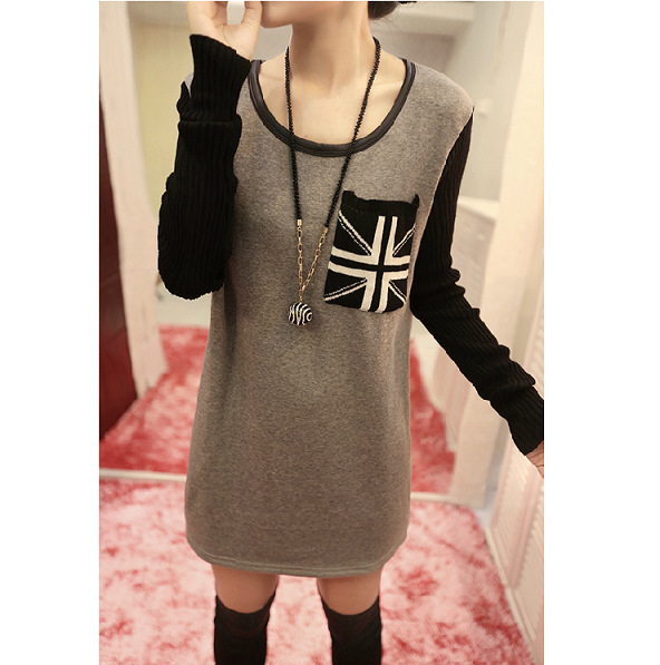 3328# 服裝服飾代理代發(fā) 淘寶貨源免費(fèi)加盟 女裝圓領(lǐng)口袋加絨T恤