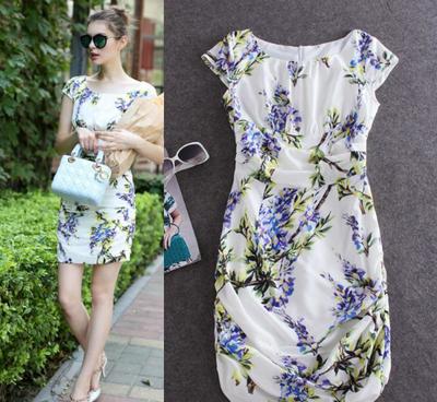 2015 春夏服裝免費(fèi)代理加盟高品質(zhì)時尚氣質(zhì)花色包臀裙連衣裙