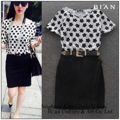 【2014歐洲站服裝服飾代理加盟梅花印花肩連袖短袖夏季連衣裙批發】價格,廠家,圖片,連衣裙,深圳市彼岸文化藝術發展-