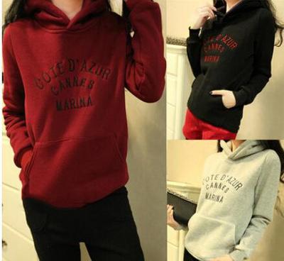 時尚新款衛衣代理指南 字母刺繡加厚抓絨連帽女套頭衛衣的商機